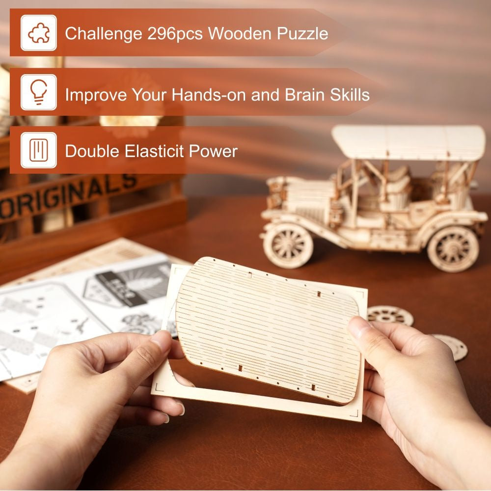 3D Wooden Puzzle Retro Car Simple Assembly Toy